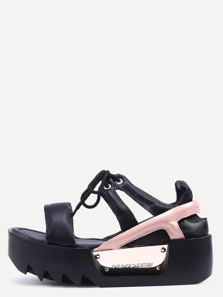 Shein Pink Peep Toe Lace-up Platform Sandals