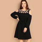 Shein Plus Cold Shoulder Cutout Front Belted Dress