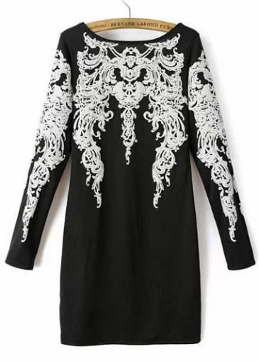 Rosewe Enchanting Open Back Print Design Long Sleeve Dress