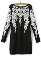 Rosewe Enchanting Open Back Print Design Long Sleeve Dress