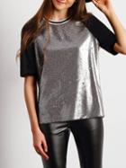 Shein Crew Neck Contrast Raglan Sleeve Sequined T-shirt