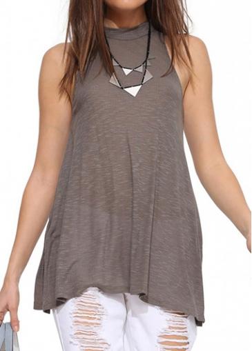 Rosewe Sleeveless Round Neck Loose Coffee Top
