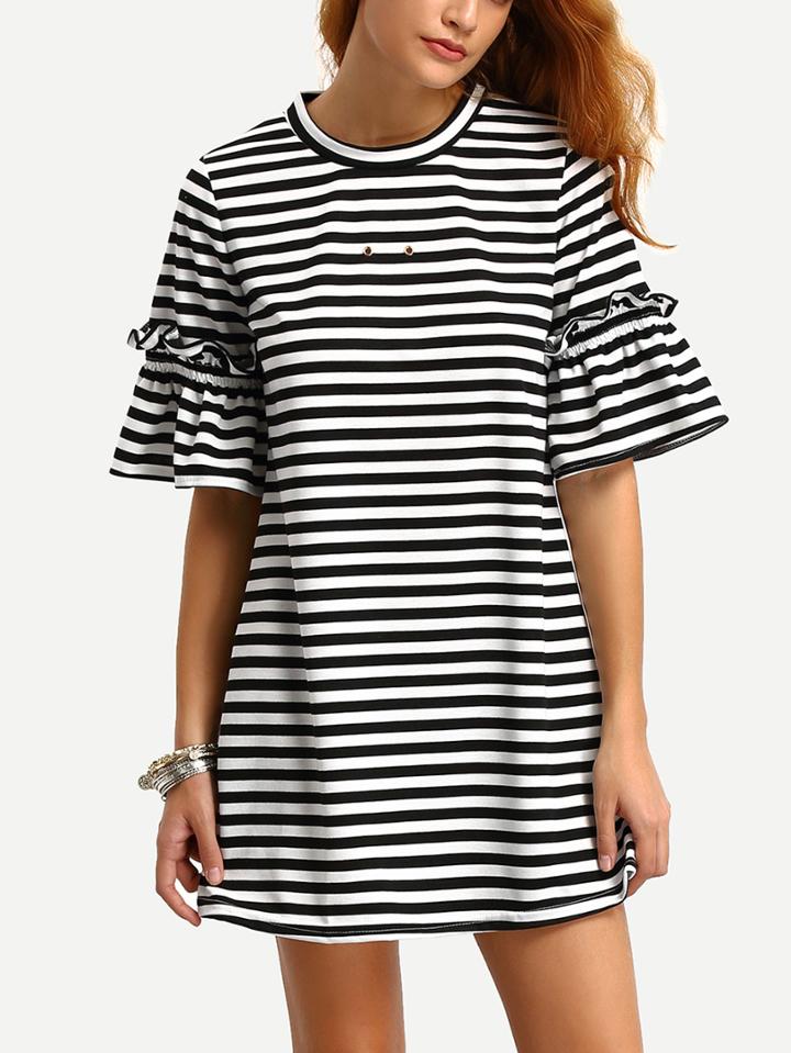 Shein Striped Ruffuled Sleeve Swing Dress