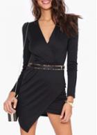 Rosewe Classic Solid Black Long Sleeve Mini Dress For Woman