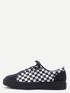 Shein Black Damier Design Rubber Sole Low Top Sneakers