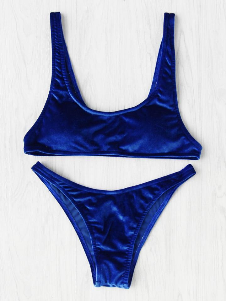 Shein Scoop Neck High Leg Velvet Bikini Set