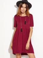 Shein Burgundy Short Sleeve High Low Babydoll Dress