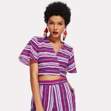 Shein Striped Print Wrap Crop Top