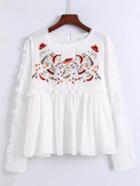 Shein Frill Edge Textured Dot Babydoll Blouse