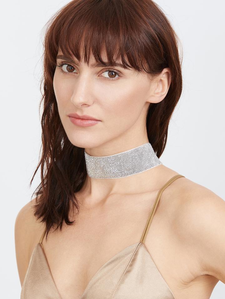 Shein Glittery Silver Wide Choker Necklace