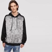 Shein Men Contrast Raglan Sleeve Cheetah Print Hoodie