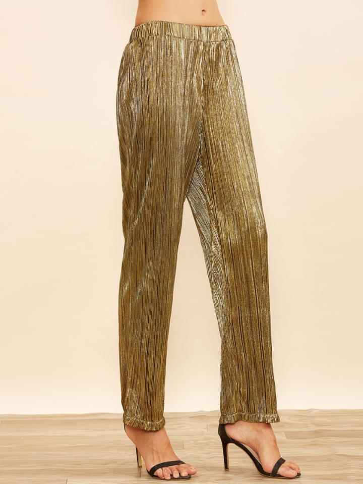 Shein Gold Striped Elastic Waist Pants