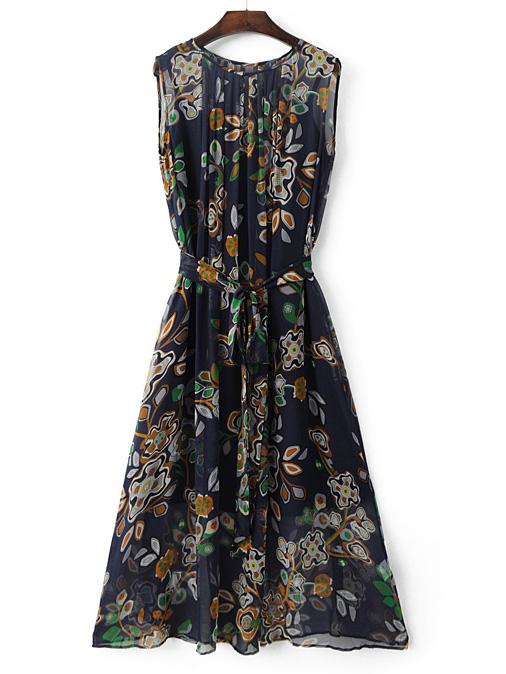 Shein Multicolor Printed Chiffon Dress With Strap
