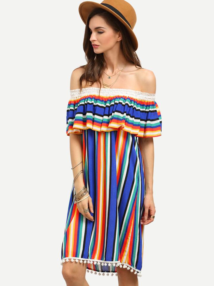 Shein Multicolor Striped Off The Shoulder Ruffle Shift Dress