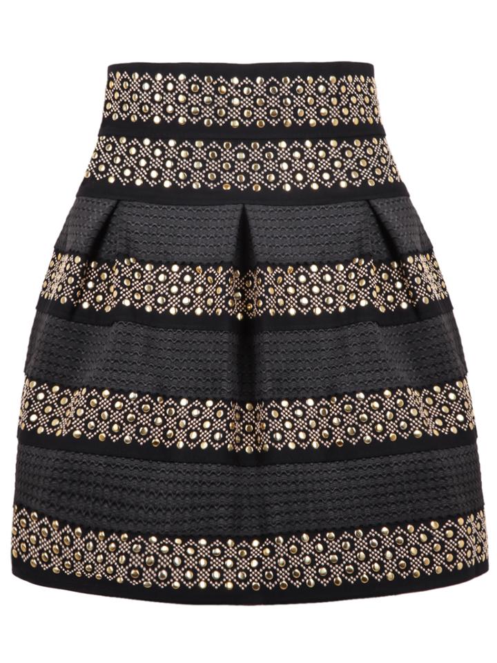Shein High Waist Rivet Studs Striped Skirt