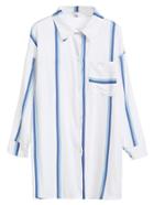 Shein White Striped Drop Shoulder Slit Side Shirt