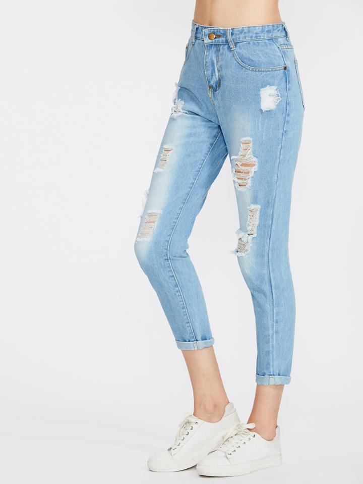 Shein Distress Cuffed Crop Jeans