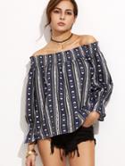 Shein Navy Off The Shoulder Shirred Top