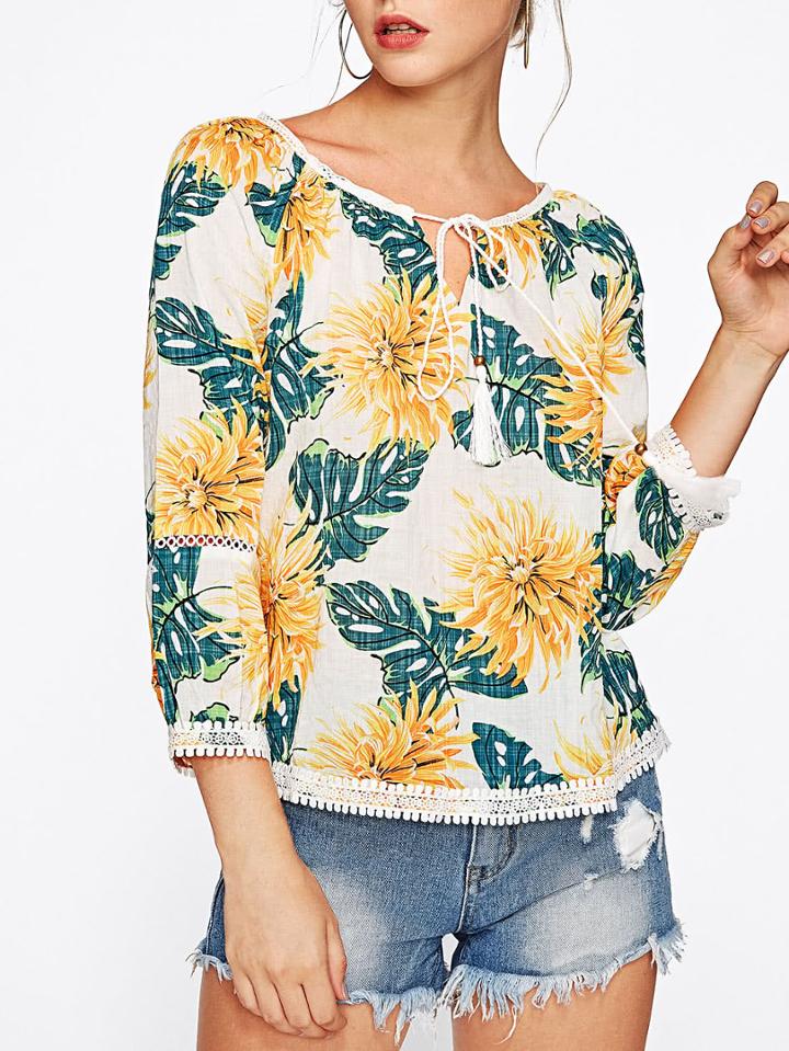 Shein Tassel Tie Neck Crochet Insert Top