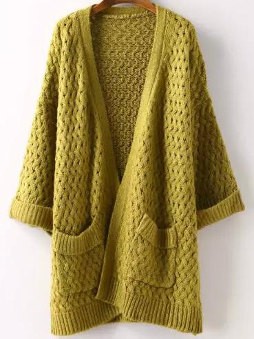 Shein Green Short Sleeve Pockets Chunky Cardigan