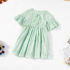 Shein Girls Tie Neck Embroidered Eyelet Bell Sleeve Dress