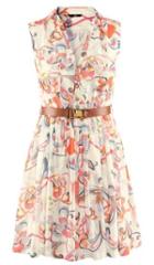 Shein Beige Sleeveless Floral Belt Chiffon Dress