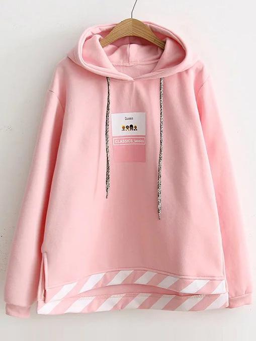 Shein Pink Printed High Low Hooded Sweatshirt