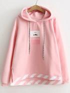 Shein Pink Printed High Low Hooded Sweatshirt