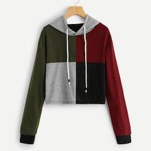 Shein Colorblock Drawstring Detail Hoodie