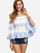 Shein Multicolor Striped Off The Shoulder Ruffle Blouse