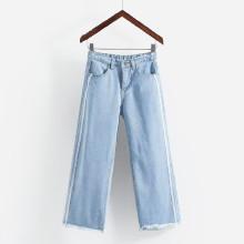 Shein Contrast Tape Side Raw Hem Jeans