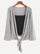 Shein Grey Knotted False Two Pieces Sweater