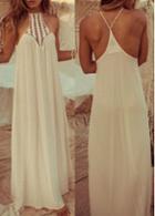 Rosewe Pierced Design Sleeveless White Chiffon Dress