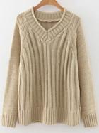 Shein Khaki V Neck Raglan Sleeve Sweater