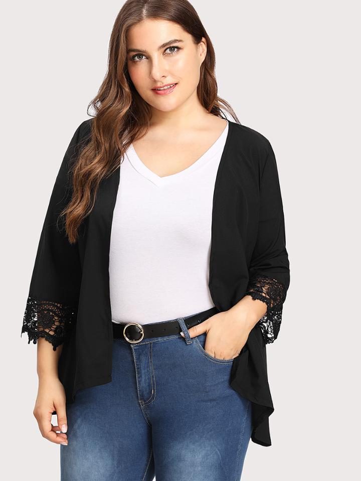 Shein Lace Crochet Contrast Cuff Kimono