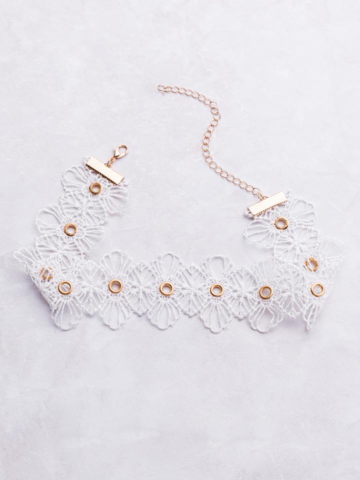 Shein White Eyelet Lace Wide Choker