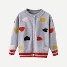 Shein Toddler Girls Heart Print Striped Trim Sweater Coat