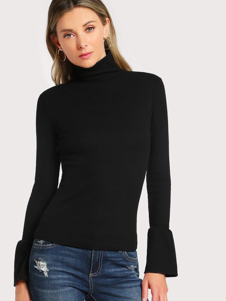 Shein Bell Cuff Rib Knit Fitted Tee