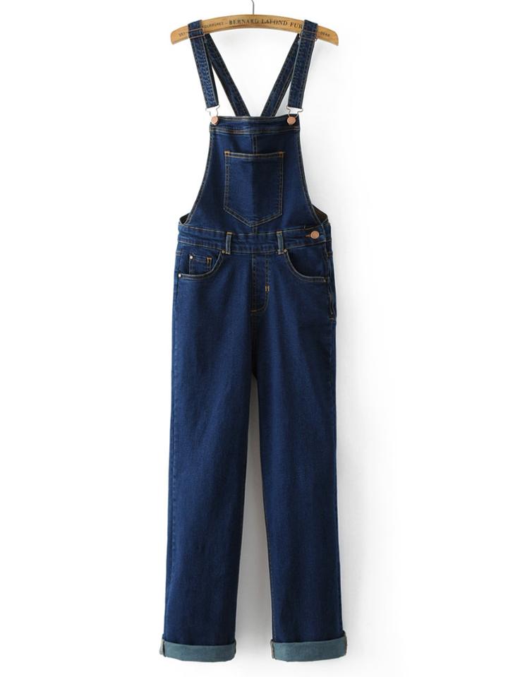 Shein Rolled Cuff Side Zipper Denim Dungaree