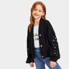 Shein Girls Button Up Pearl Beaded Coat