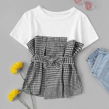 Shein Plaid Contrast Bow Tie Top