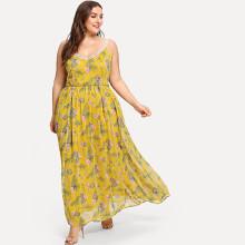 Shein Plus Laser Cut Insert Botanical Print Cami Dress