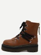 Shein Brown Round Toe Pu Lace Up Martin Boots