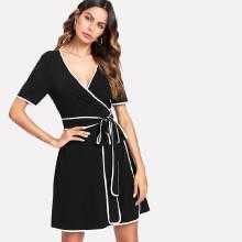 Shein Contrast Binding Wrap Dress
