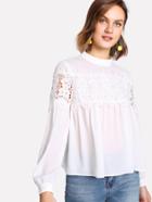 Shein Floral Lace Panel Smock Top
