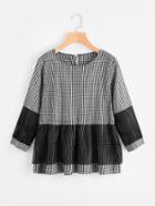 Shein Contrast Fishnet Tiered Gingham Blouse