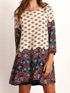 Shein Multicolor Crew Neck Tribal Print Shift Dress