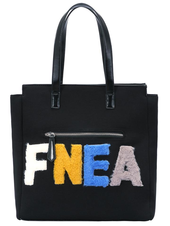 Shein Black Fnea Patterned Pu Tote Bag