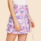 Shein Flap Pocket Detail Camo Skirt With O-ring Belt