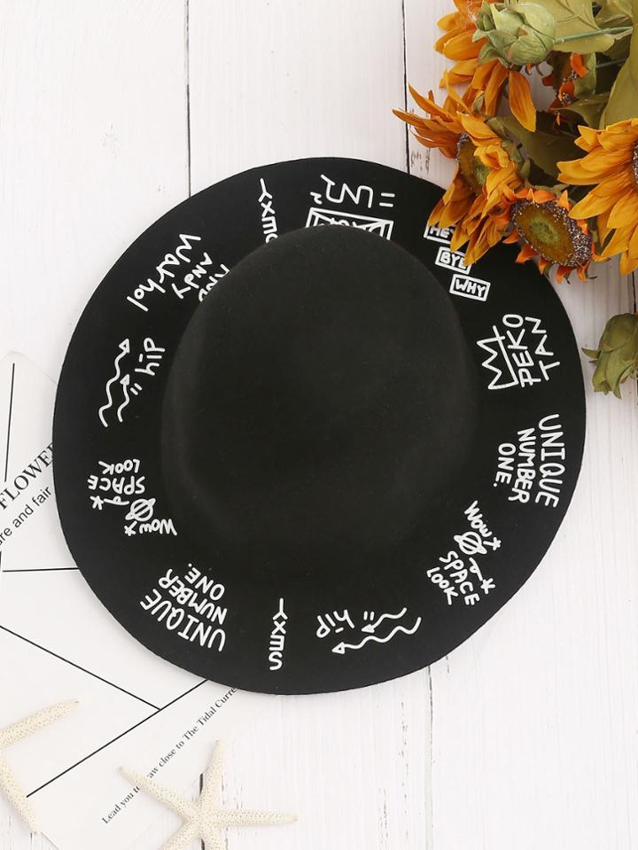 Shein Letter Graffiti Wide Brim Hat